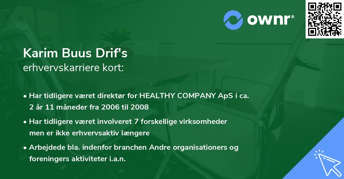 Karim Buus Drif's erhvervskarriere kort
