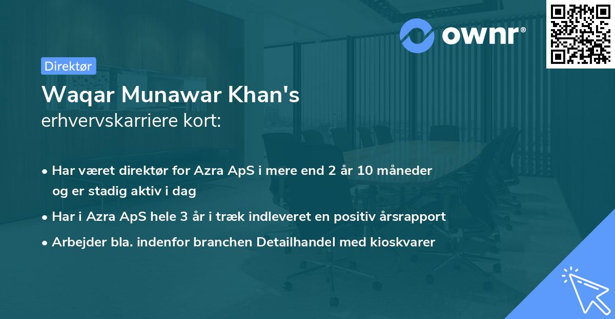 Waqar Munawar Khan's erhvervskarriere kort