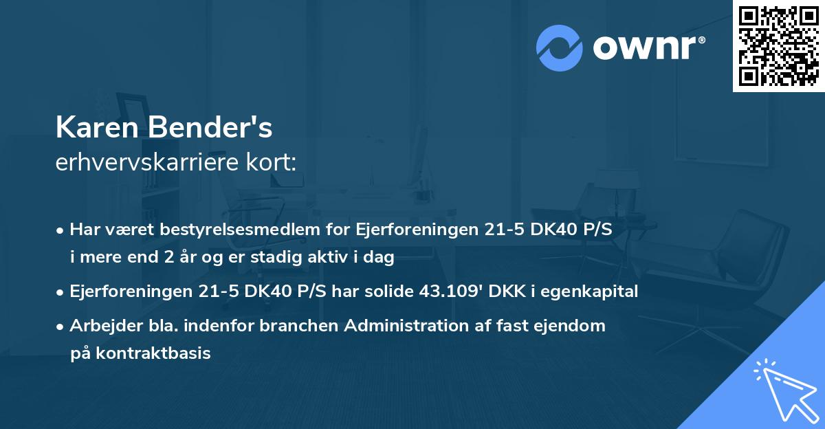 Karen Bender's erhvervskarriere kort