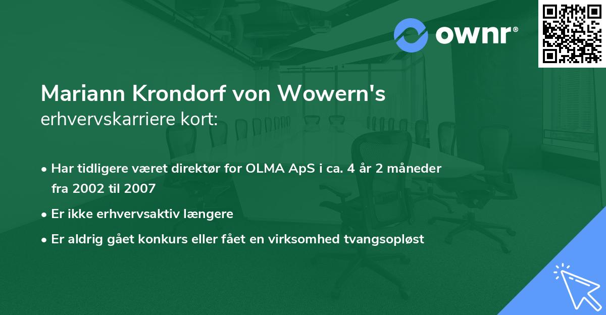 Mariann Krondorf von Wowern's erhvervskarriere kort