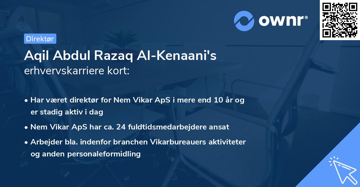 Aqil Abdul Razaq Al-Kenaani's erhvervskarriere kort