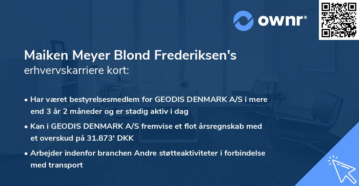 Maiken Meyer Blond Frederiksen's erhvervskarriere kort