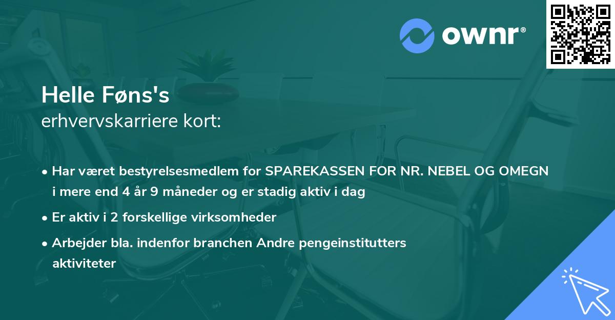 Helle Føns's erhvervskarriere kort