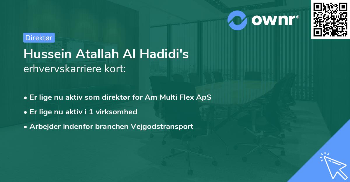 Hussein Atallah Al Hadidi's erhvervskarriere kort