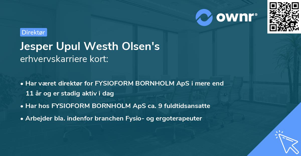 Jesper Upul Westh Olsen's erhvervskarriere kort