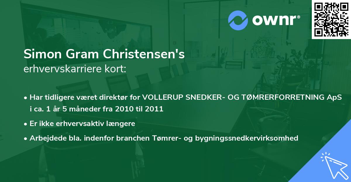 Simon Gram Christensen's erhvervskarriere kort