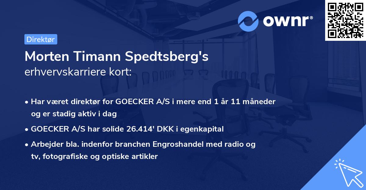 Morten Timann Spedtsberg's erhvervskarriere kort