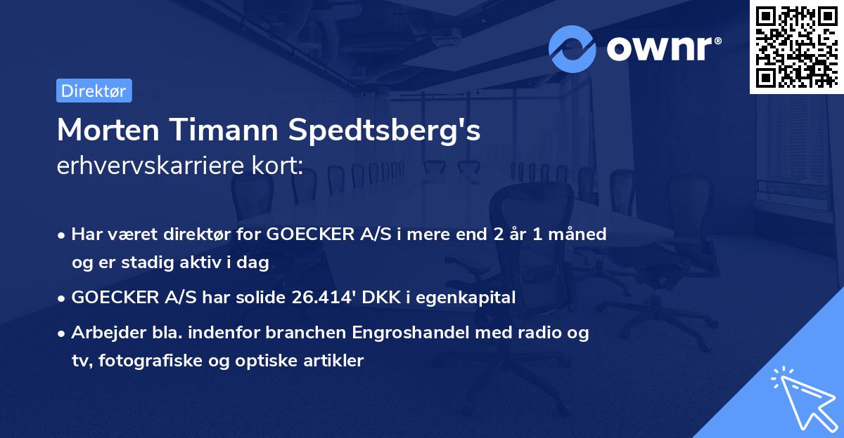 Morten Timann Spedtsberg's erhvervskarriere kort
