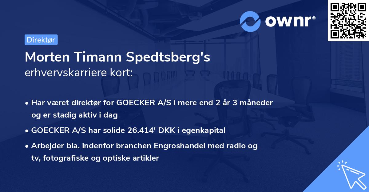 Morten Timann Spedtsberg's erhvervskarriere kort