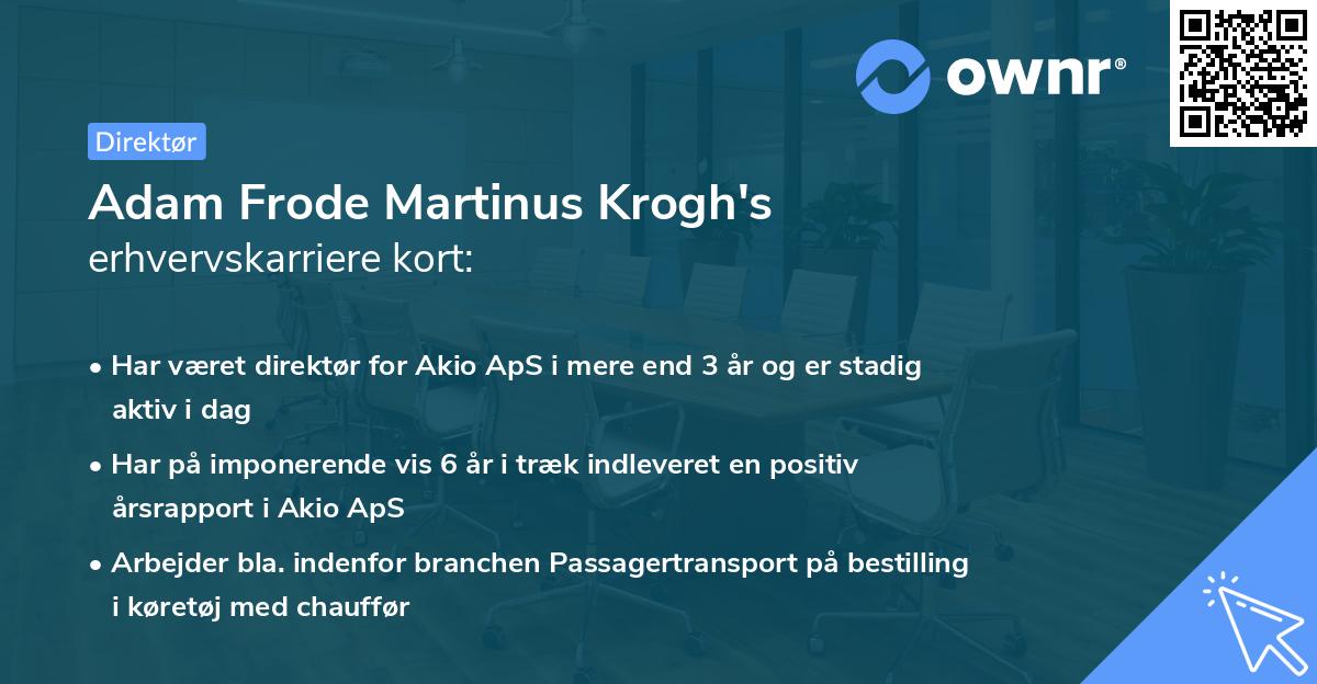Adam Frode Martinus Krogh's erhvervskarriere kort