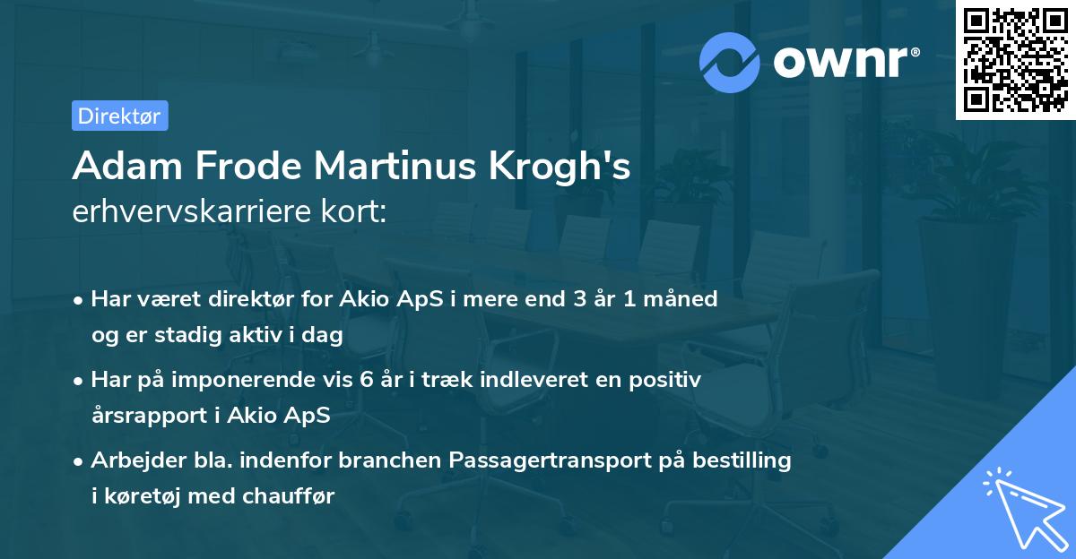 Adam Frode Martinus Krogh's erhvervskarriere kort
