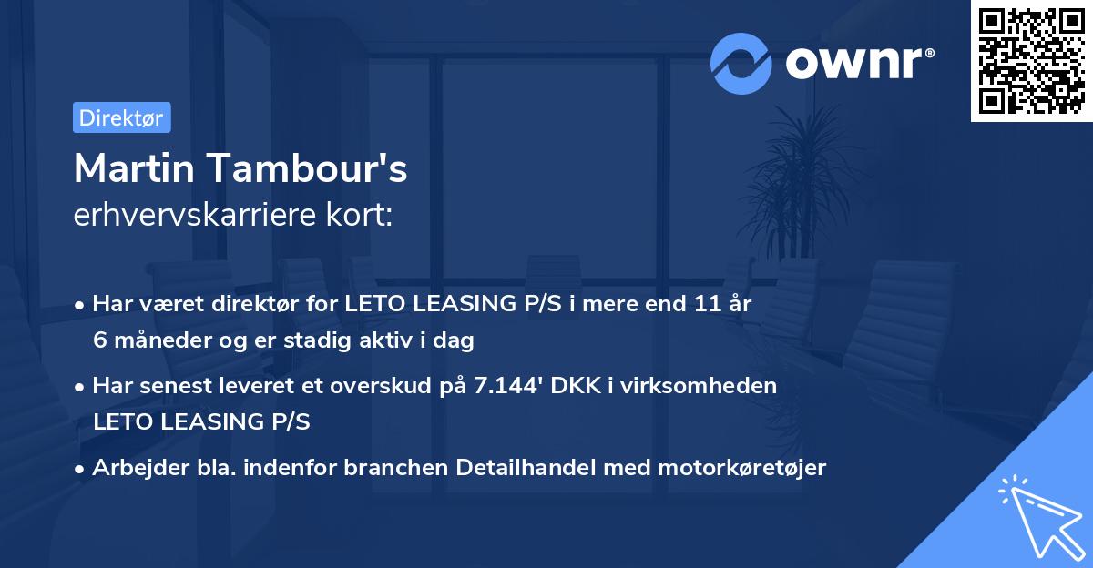 Martin Tambour's erhvervskarriere kort