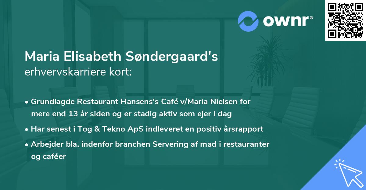 Maria Elisabeth Søndergaard's erhvervskarriere kort