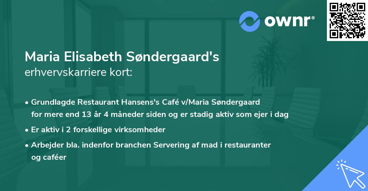 Maria Elisabeth Søndergaard's erhvervskarriere kort