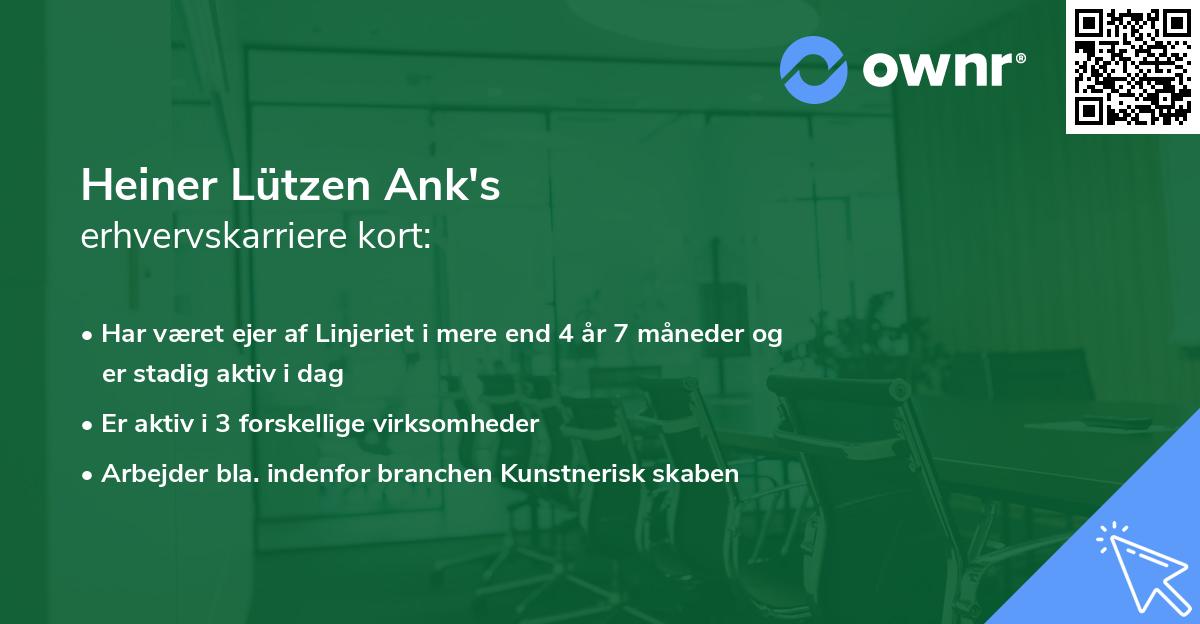 Heiner Lützen Ank's erhvervskarriere kort