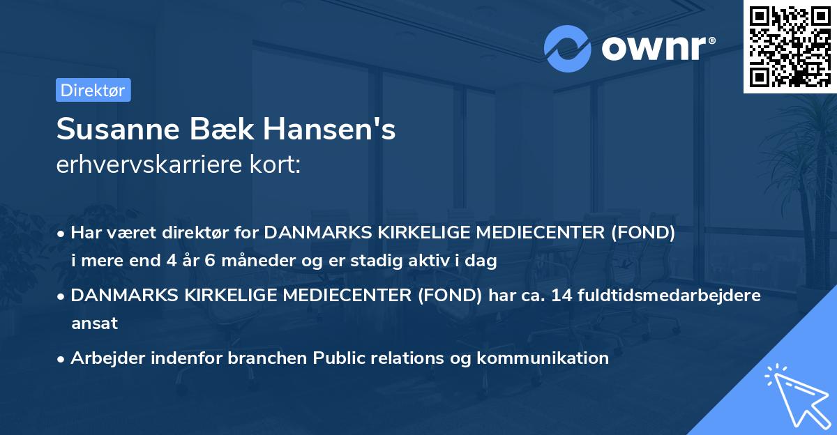 Susanne Bæk Hansen's erhvervskarriere kort
