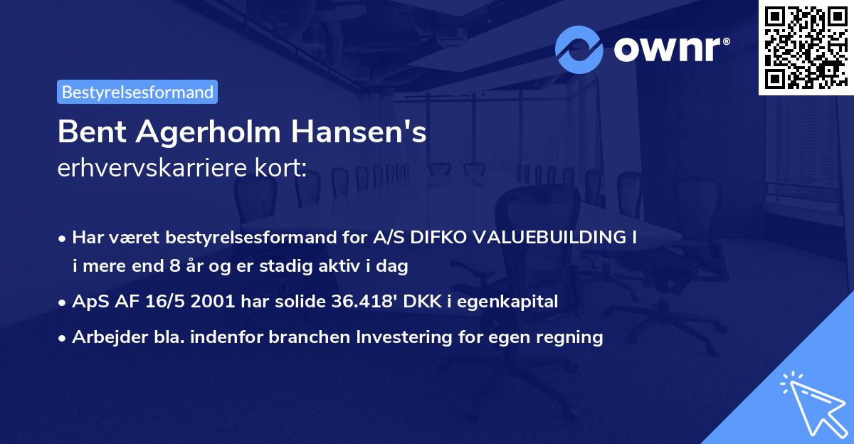Bent Agerholm Hansen's erhvervskarriere kort