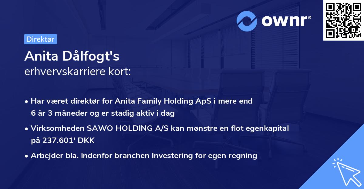 Anita Dålfogt's erhvervskarriere kort