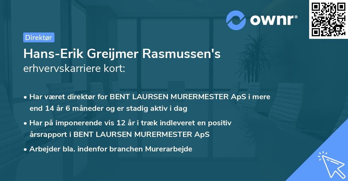 Hans-Erik Greijmer Rasmussen's erhvervskarriere kort