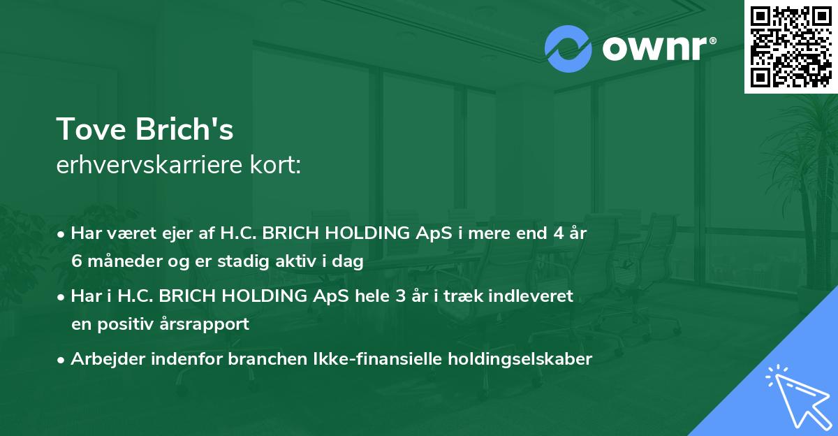 Tove Brich's erhvervskarriere kort