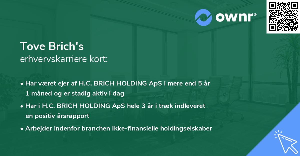Tove Brich's erhvervskarriere kort