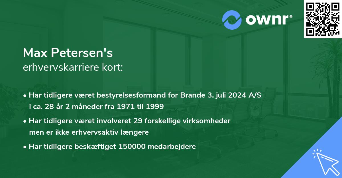 Max Petersen's erhvervskarriere kort