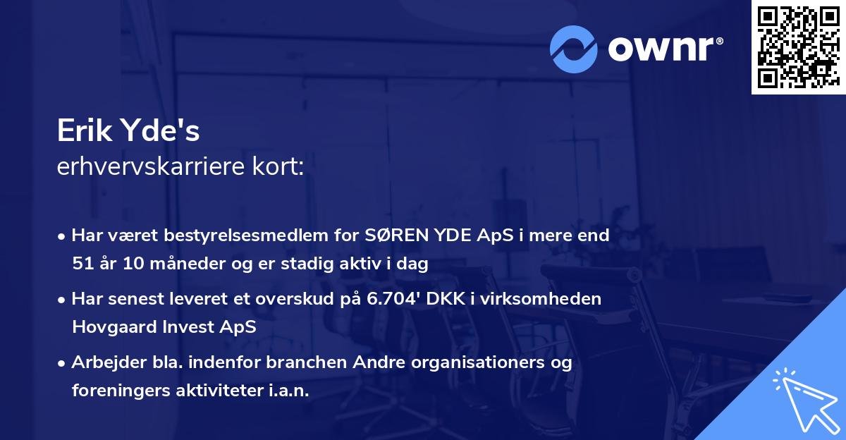 Erik Yde's erhvervskarriere kort