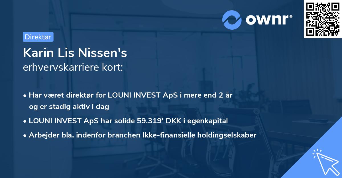 Karin Lis Nissen's erhvervskarriere kort