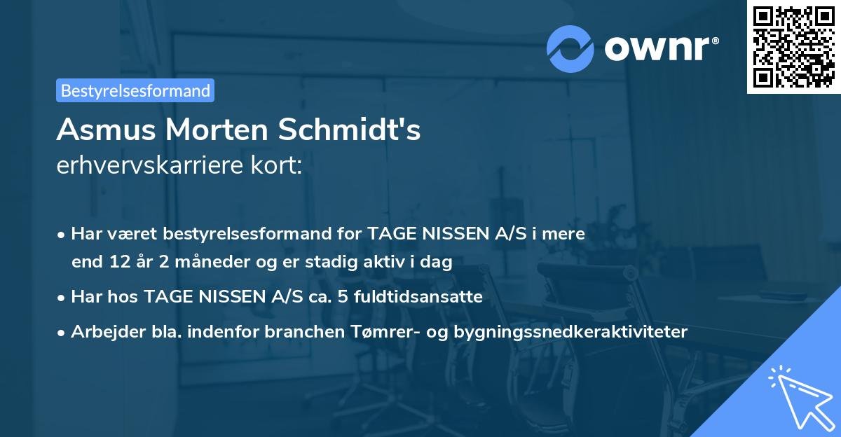 Asmus Morten Schmidt's erhvervskarriere kort