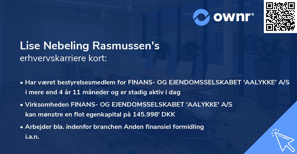 Lise Nebeling Rasmussen's erhvervskarriere kort