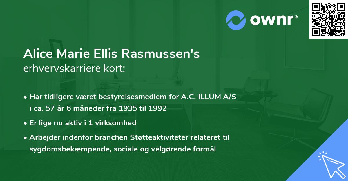 Alice Marie Ellis Rasmussen's erhvervskarriere kort