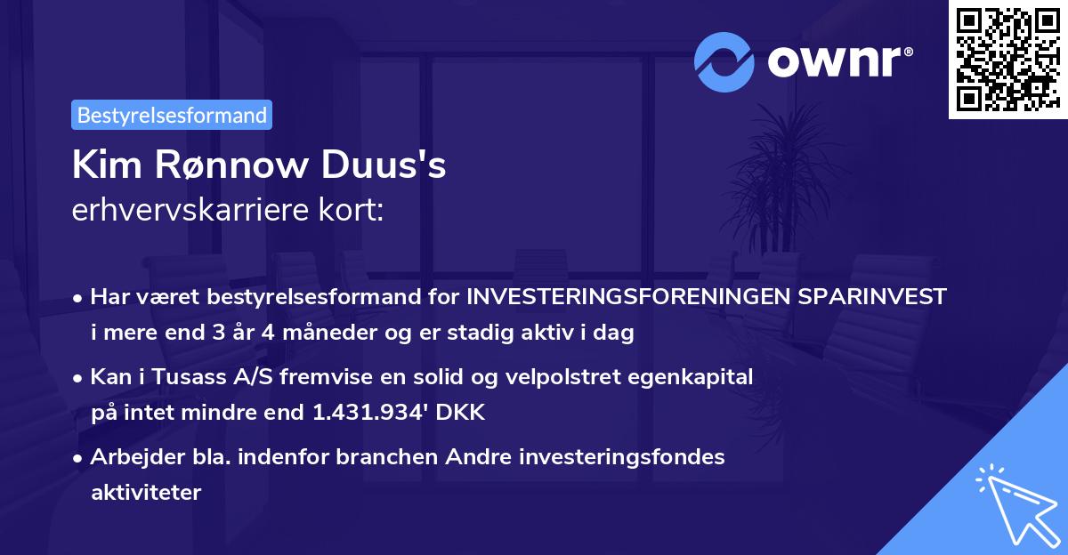 Kim Rønnow Duus's erhvervskarriere kort