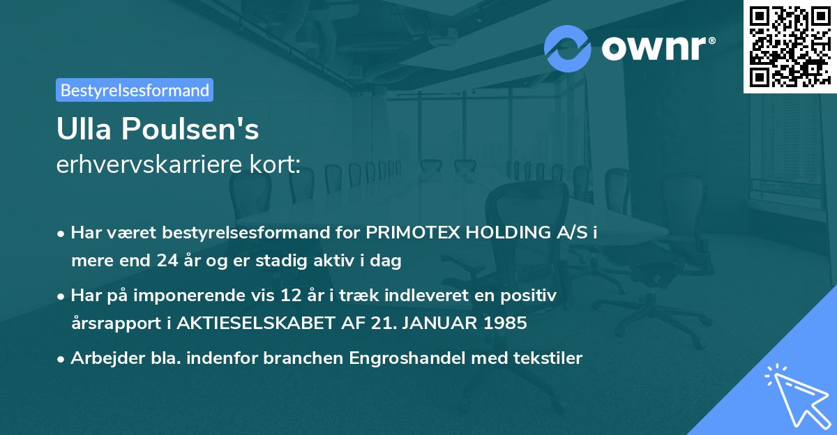 Ulla Poulsen's erhvervskarriere kort