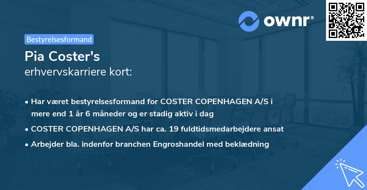 Pia Coster's erhvervskarriere kort