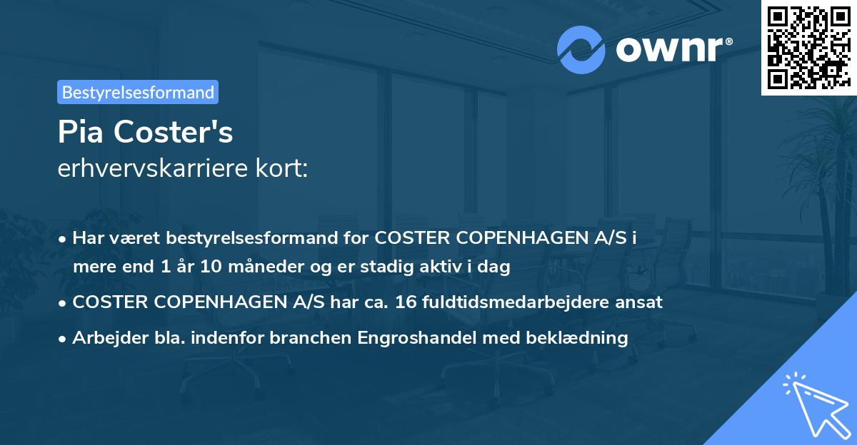 Pia Coster's erhvervskarriere kort