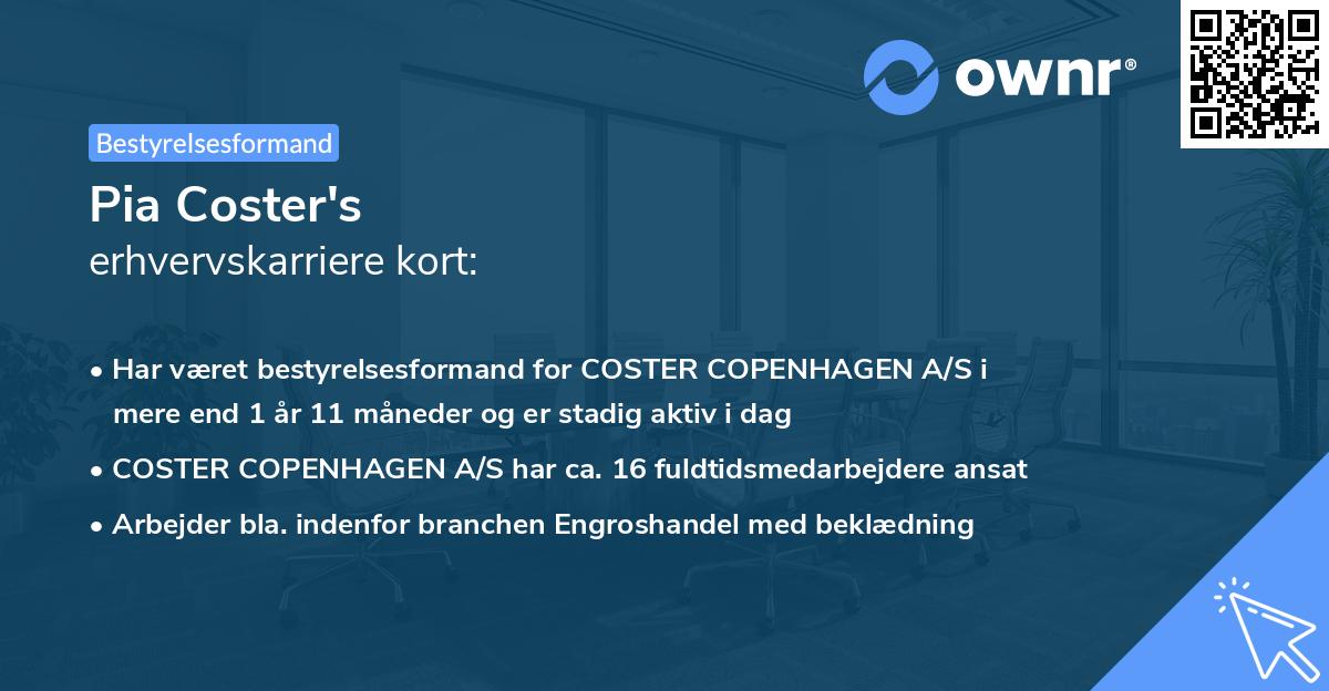 Pia Coster's erhvervskarriere kort