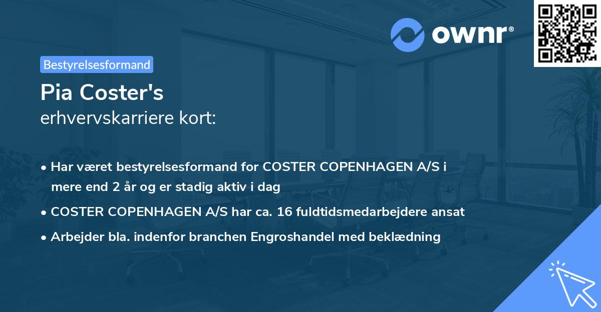 Pia Coster's erhvervskarriere kort