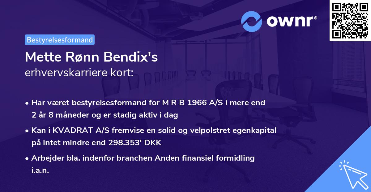 Mette Rønn Bendix's erhvervskarriere kort