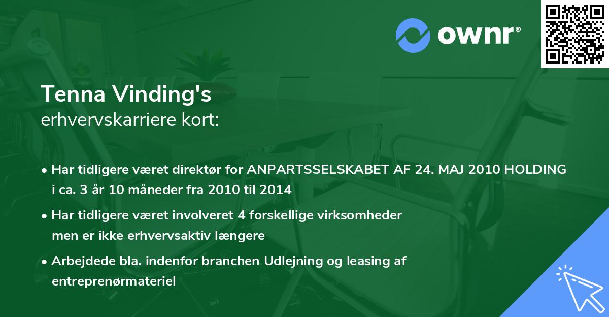 Tenna Vinding's erhvervskarriere kort