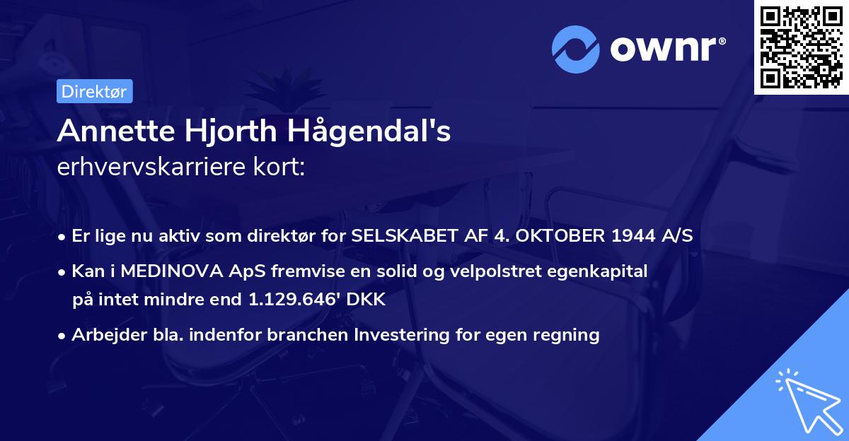 Annette Hjorth Hågendal's erhvervskarriere kort