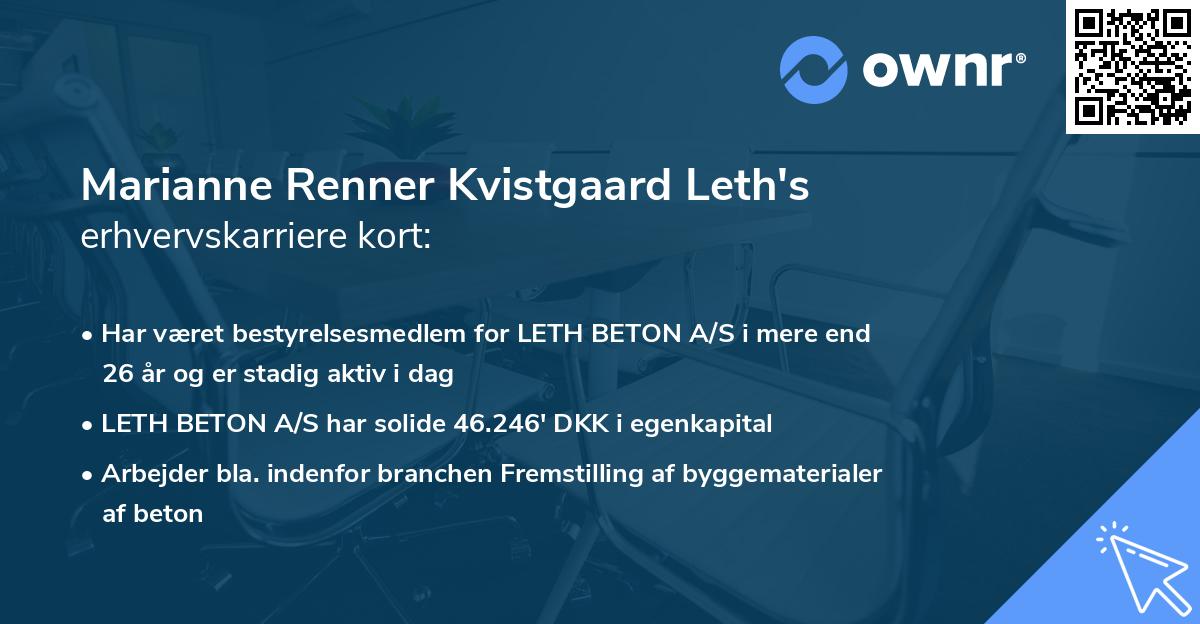 Marianne Renner Kvistgaard Leth's erhvervskarriere kort