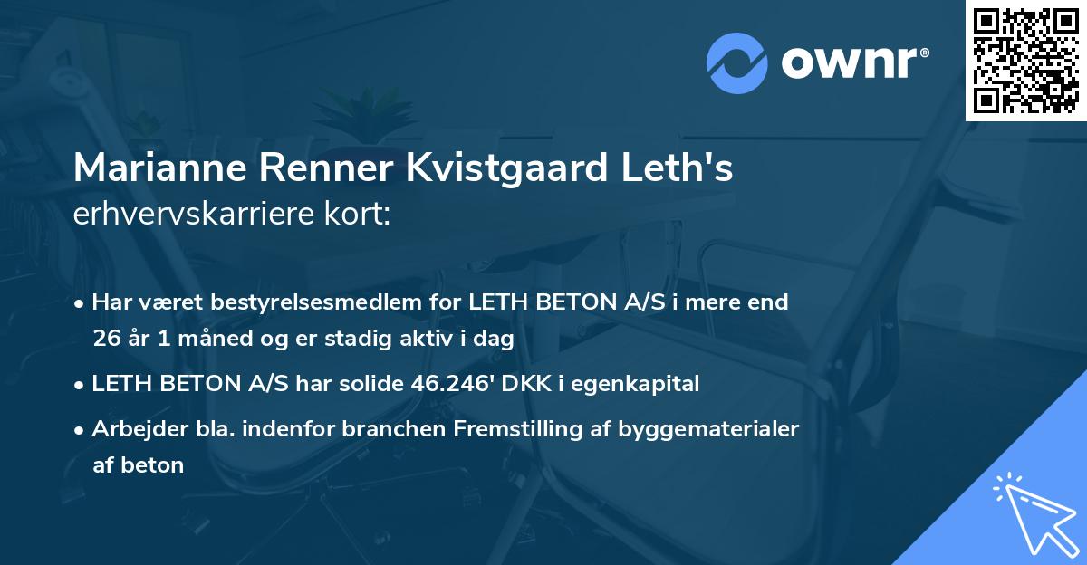 Marianne Renner Kvistgaard Leth's erhvervskarriere kort