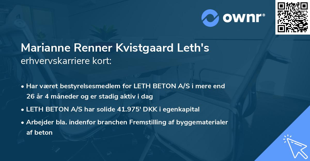 Marianne Renner Kvistgaard Leth's erhvervskarriere kort
