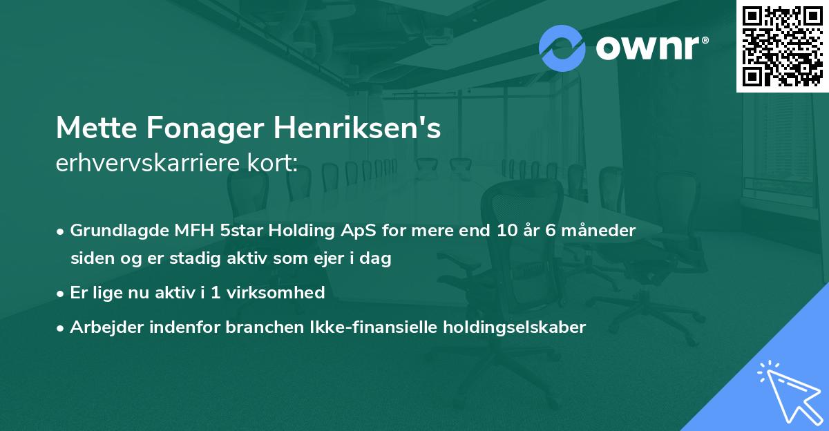 Mette Fonager Henriksen's erhvervskarriere kort