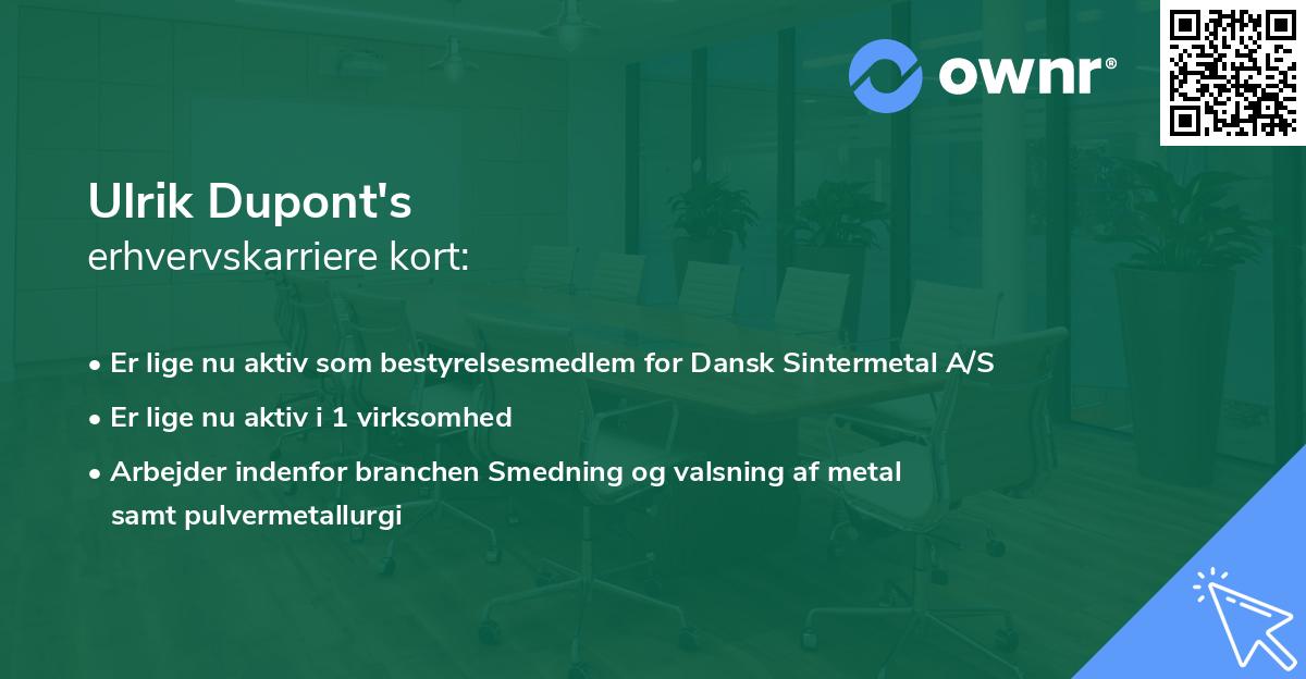 Ulrik Dupont's erhvervskarriere kort