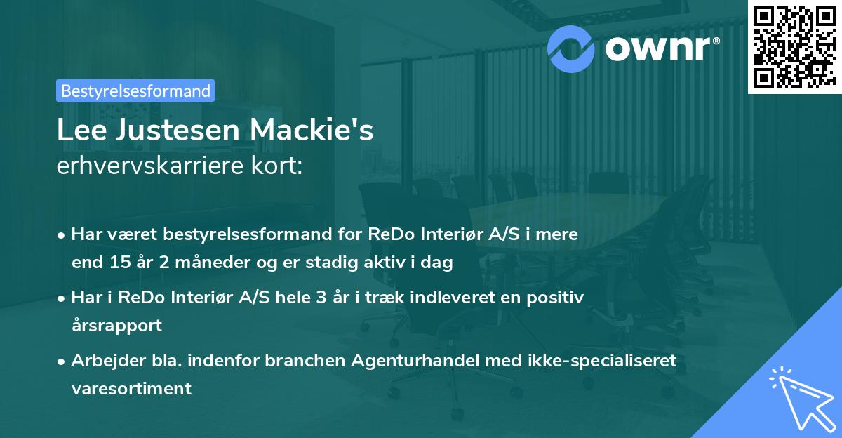 Lee Justesen Mackie's erhvervskarriere kort
