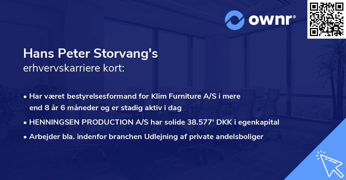 Hans Peter Storvang's erhvervskarriere kort