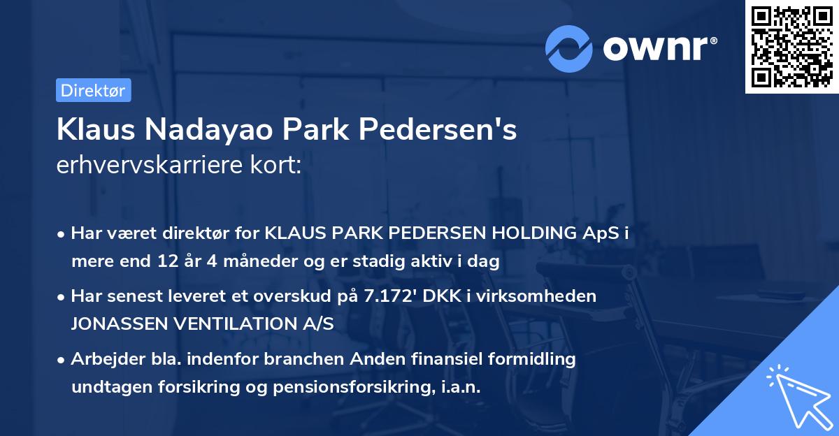 Klaus Nadayao Park Pedersen's erhvervskarriere kort