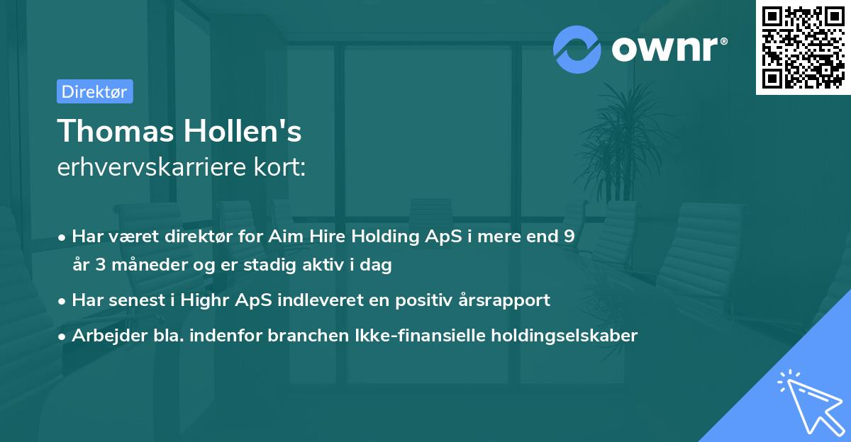 Thomas Hollen's erhvervskarriere kort