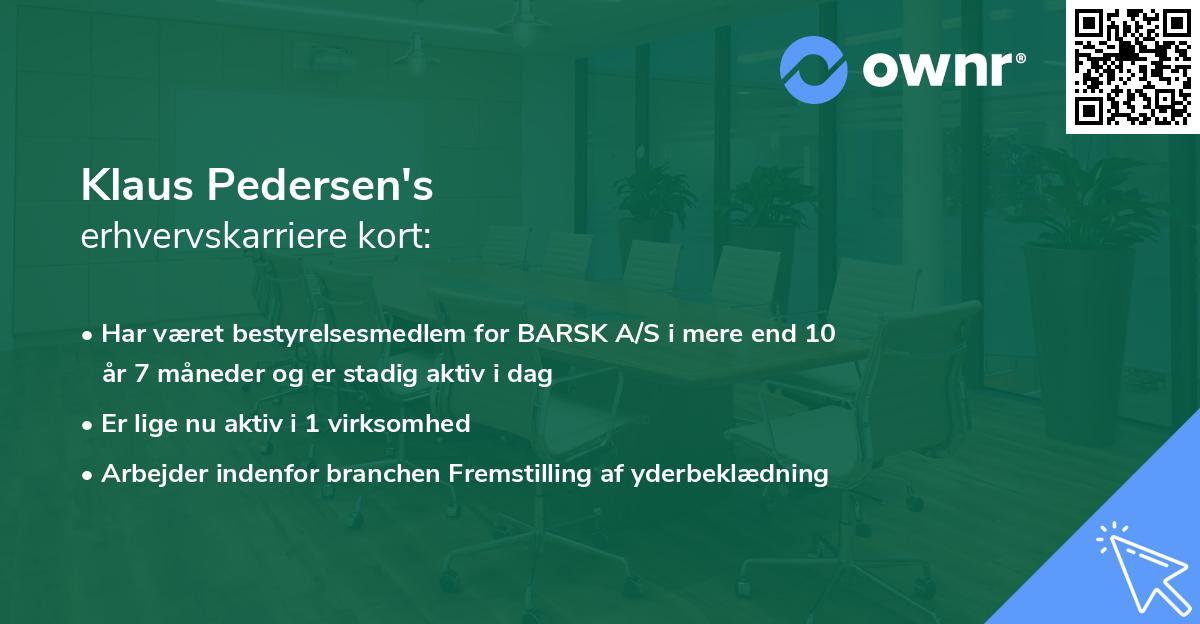 Klaus Pedersen's erhvervskarriere kort